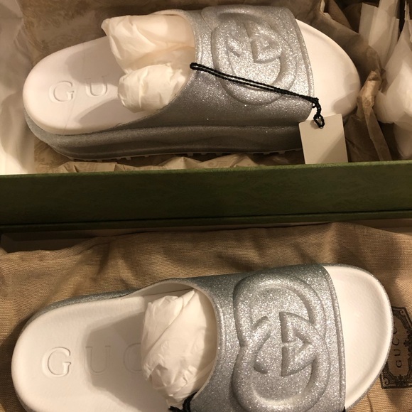 New Gucci platform silver sandals slides size 7 - Picture 3 of 4